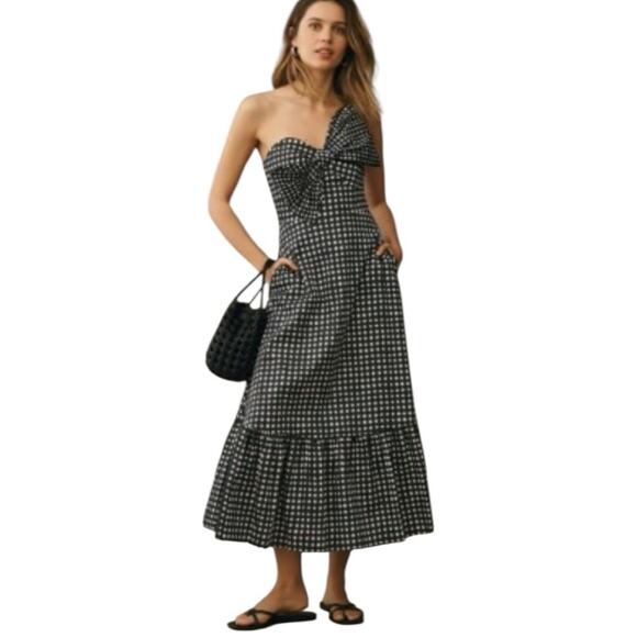 Anthropologie x Hutch Strapless Maxi Dress with Front Bow Black Gingham Size 0 - Picture 3 of 4
